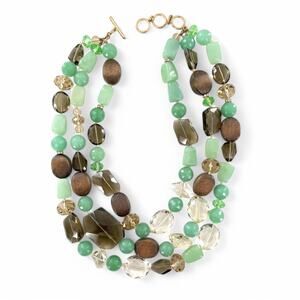 Stella and Dot Statement Necklace Chunky Crystal Wood Bead Multi Strand